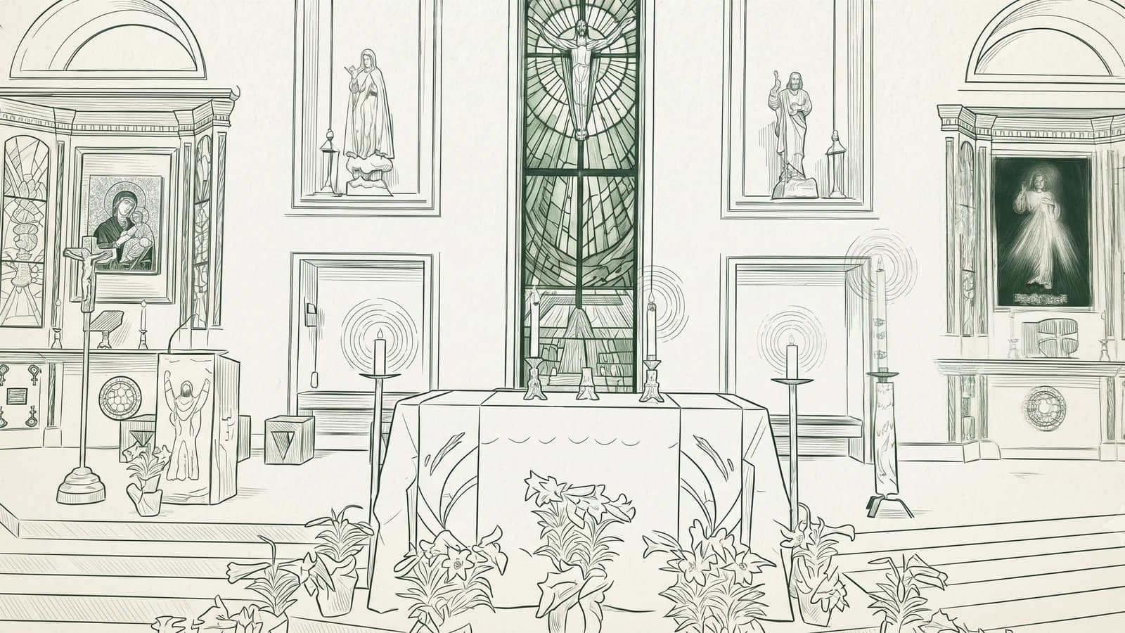 Illustration of the altar at Our Lady of the Rosary